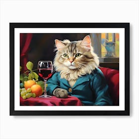 Charming Cat With A Glass Of Wine Art Print