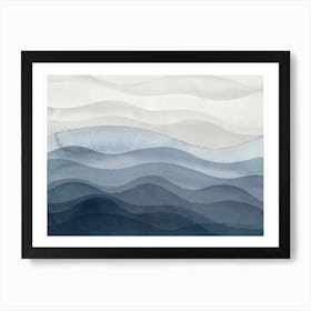 Blue Watercolor Waves Art Print