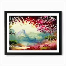 Cherry Trees Along A Cliff Edge Art Print