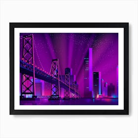 Cityscape At Night - Synthwave Neon City 2 Art Print