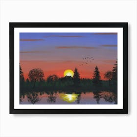 Sunset on the lake Art Print