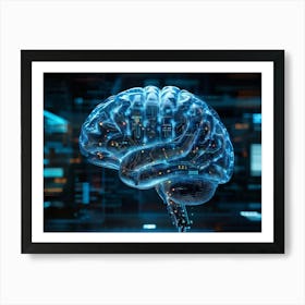 Abstract Concept Of A Human Brain Dotted With Icons Of Security And Innovation Acting As An Interf (3) Art Print