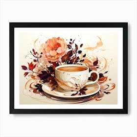 Coffee Cup With Flowers 1 Art Print