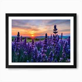 Sunset Over Lavender Field 2 Art Print