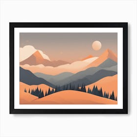 Misty mountains horizontal background in orange tone 124 Art Print