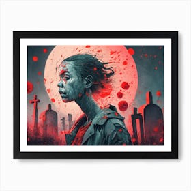 Dark Halloween Noir Art Greys And Red 11 Art Print