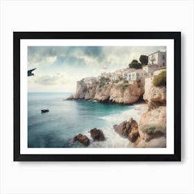 Oil Painting of Mediterranean Coastal Cliff Art Print