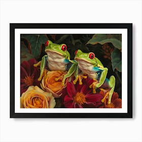 Floral Animal Illustration Red Eyed Tree Frog 1 Art Print