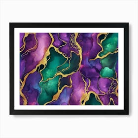 Dark Seamless Pattern Alcohol Ink Golden Texture Blue Green Purple Pink Burgundy Color Luxury 3d 3 Art Print