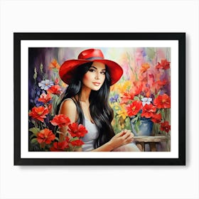 Girl Among Flowers 1 Art Print