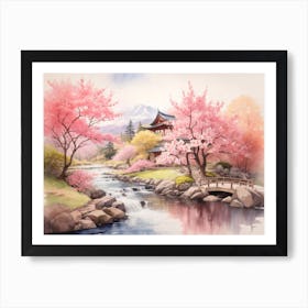 Cherry Blossoms And Japanese Garden Art Print