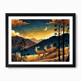 Deer In The Mountains Poster