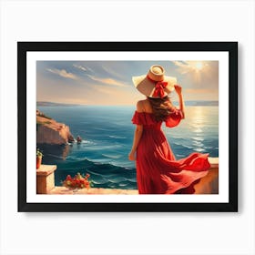 Woman in summer dress looking at the sea 13 Art Print