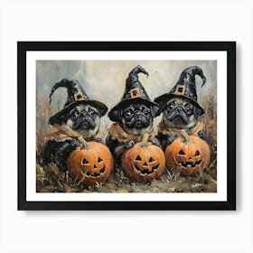 Halloween Pugs In Oil 3 Art Print