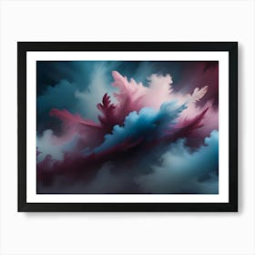 Abstract Image Of A Blue And Pink Cloud Like Formation With Feathers, Creating A Soft, Ethereal Atmosphere Art Print