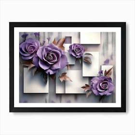 3d Flowers with Purple Rose Flowers with Squares Art Print