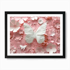 Butterfly On A Pink Background Art Print