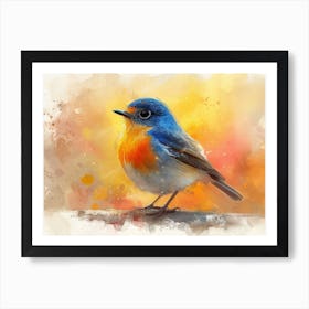 Calligraphic Wonders: Blue Robin Art Print