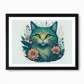 Cat In Flowers 1 Art Print