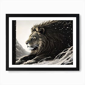 Lion In The Snow Art Print