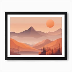 Misty mountains horizontal background in orange tone 156 Art Print