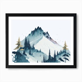 Mountain And Forest In Minimalist Watercolor Horizontal Composition 18 Art Print