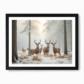 Deer In The Snow Paintings Art Print Art Print