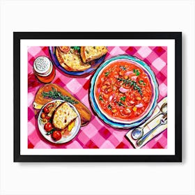 Mediterranean Food Selection Pink Checkerboard 2 Art Print