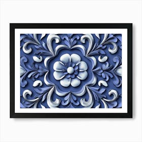 Seamless Relief Sculpture Ation Retro Pattern Blue Spiral Art Print