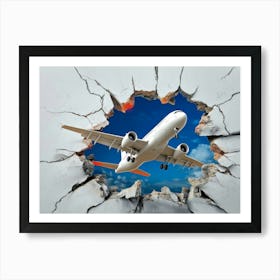 Airplane Flying Through A Hole In The Wall Art Print