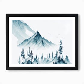 Mountain And Forest In Minimalist Watercolor Horizontal Composition 366 Art Print