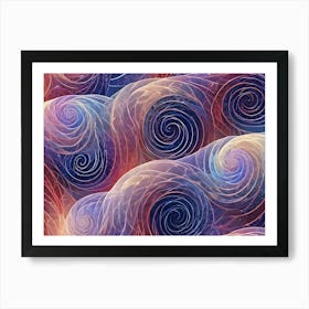 An Abstract, Swirling Pattern With Multiple Colorful Spirals On A Dark Background Art Print