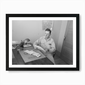 Joseph La Blanc At The Desk In His Office, Reading Morning Mail, Near Crowley, Louisiana By Russell Lee Art Print