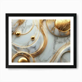 3d Marble Background Art with Golden Lines and Circles Art Print