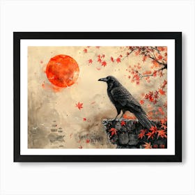 Crow and moon Art Print