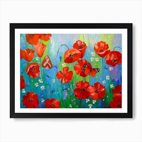 Poppies and butterflies Art Print