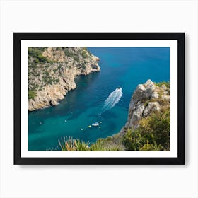 Boats and cliffs on the Mediterranean coast Art Print