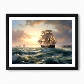 Ship In Rough Seas Art Print