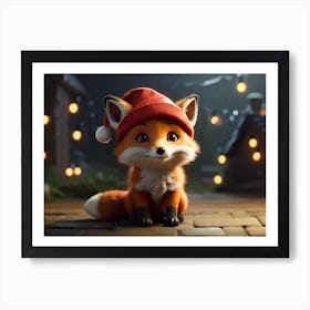 Fox In Santa Hat Art Print