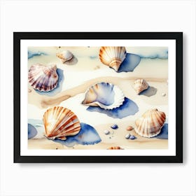 Seashells on the beach, watercolor painting 22 Art Print