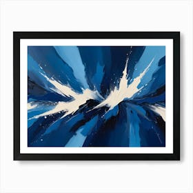 Abstract Image Of A Blue And White Explosion Of Paint Splatters, Resembling A Galaxy Or A Cosmic Nebula Art Print