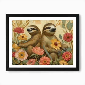 Floral Animal Illustration Sloth 4 Art Print