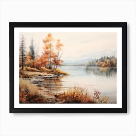 A Painting Of A Lake In Autumn 45 Art Print