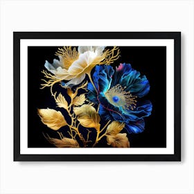 Blue And Gold Flowers Art Print