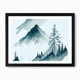 Mountain And Forest In Minimalist Watercolor Horizontal Composition 426 Art Print