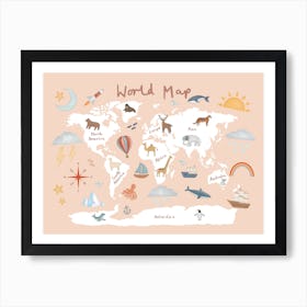 World Map In Pink Art Print