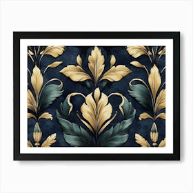 Gold And Blue Leaves 1 Art Print