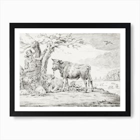 Farmer Standing At A Fence With Cattle, Jean Bernard Art Print