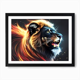 Lion In Flames Art Print