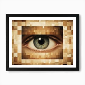 An Image Of A Human Eye Against A Background Of Brown Squares, Creating A Sense Of Digital Or Pixelated Vision Art Print